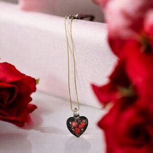 Romantic Heart Pendant Necklace with Red Rose Accents